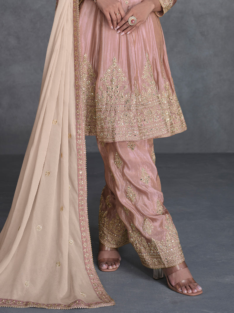 Light Pink Designer Organza Silk Salwar Suit
