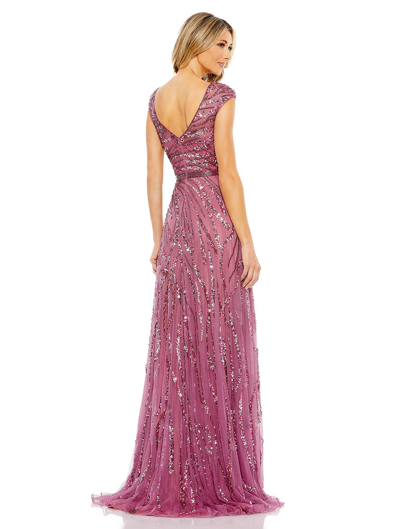 Cap Sleeve Embellished Evening Gown