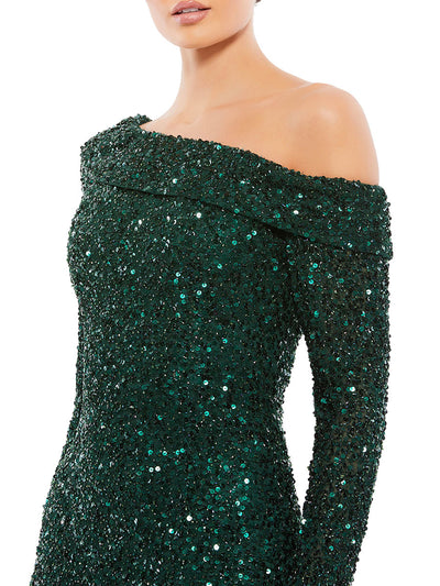 Sequined One Shoulder Evening Gown