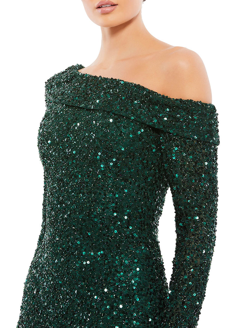 Sequined One Shoulder Evening Gown