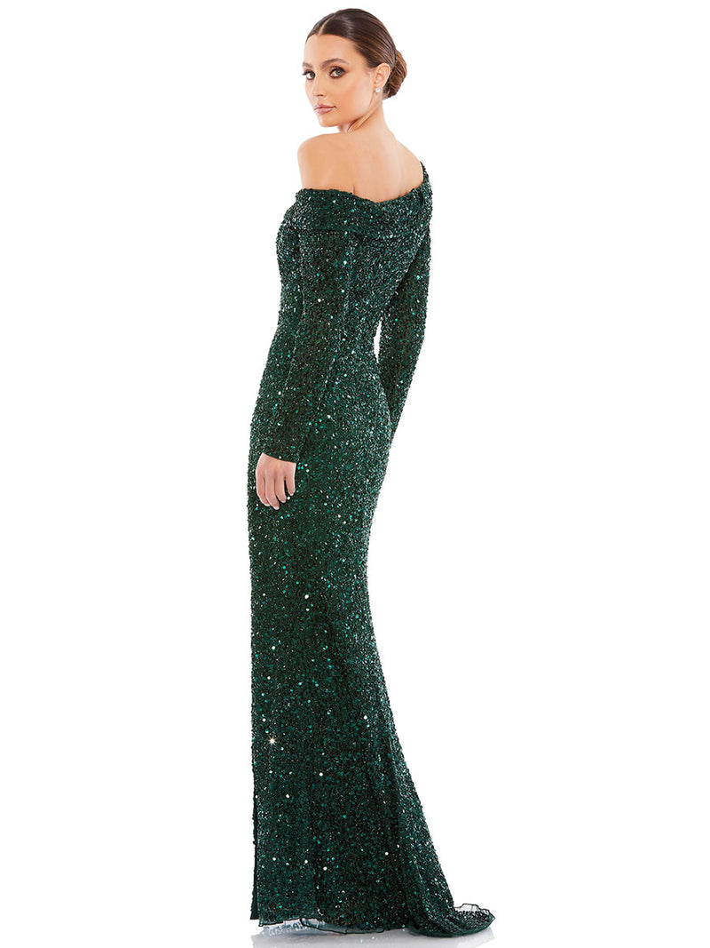 Sequined One Shoulder Evening Gown