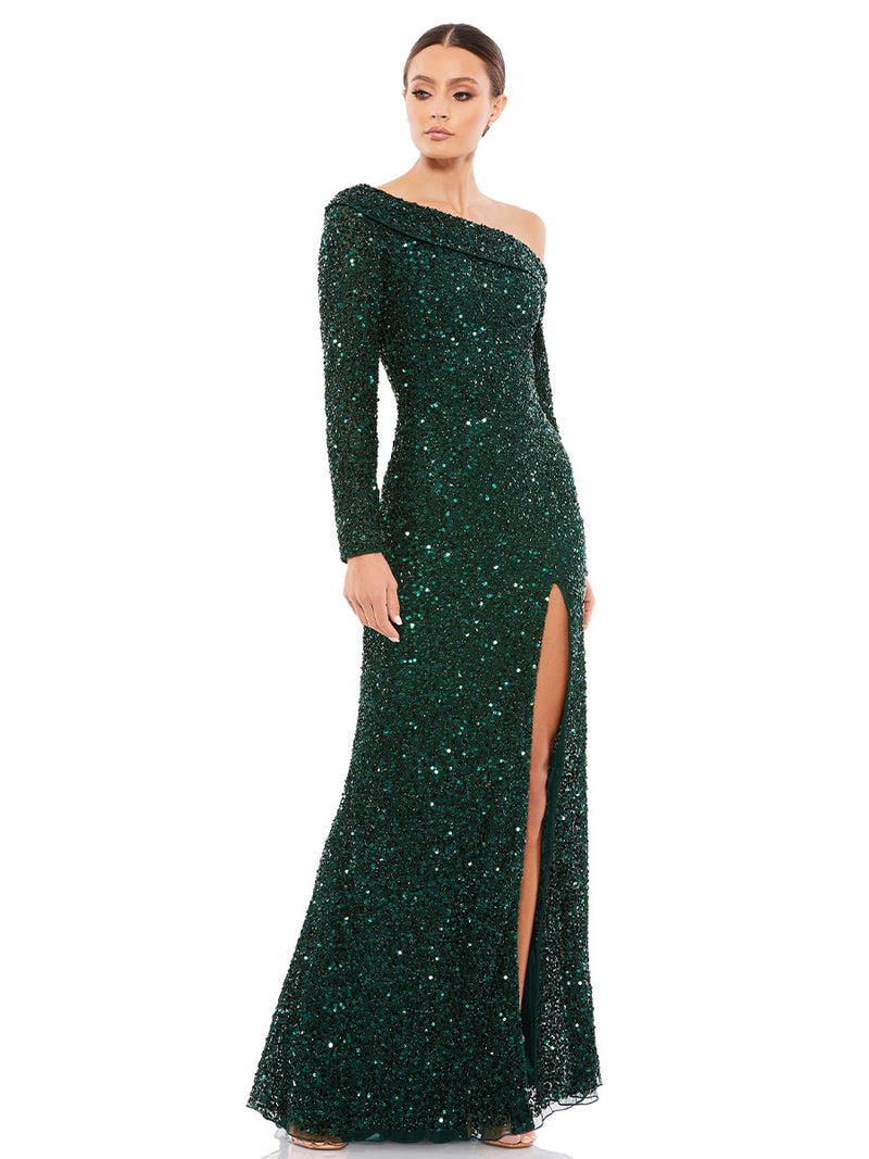 Sequined One Shoulder Evening Gown