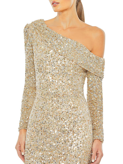 Sequined One Shoulder Evening Gown