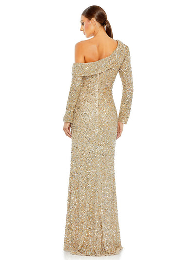 Sequined One Shoulder Evening Gown