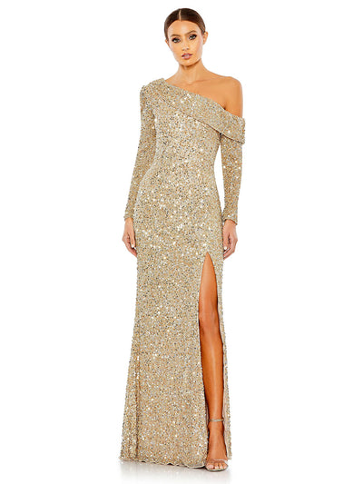 Sequined One Shoulder Evening Gown