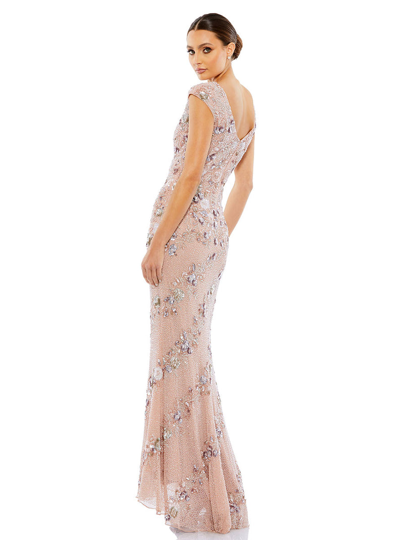 Embellished Bateau Neck Cap Sleeve Gown