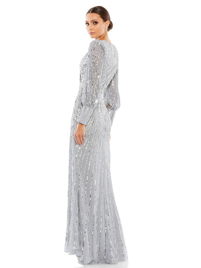 Sequined Wrap Over Bishop Sleeve Gown