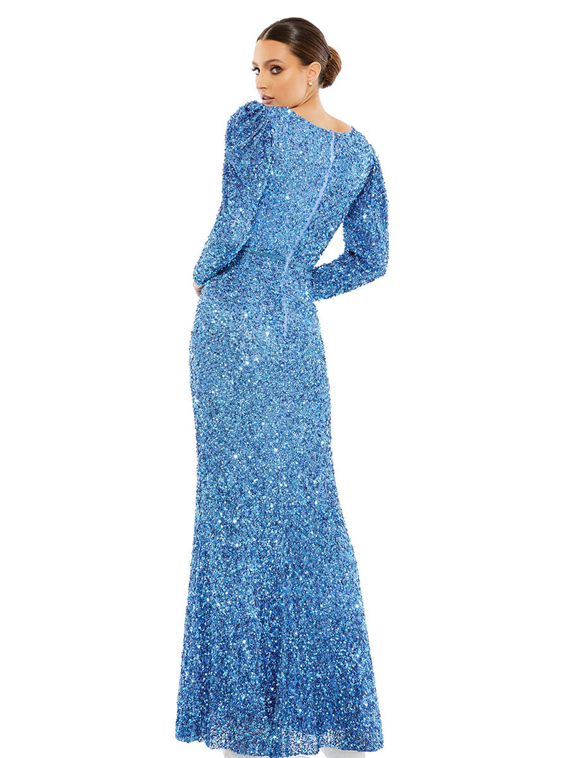 Puff Shoulder Sequined Surplice Gown