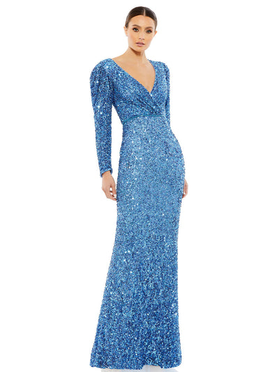 Puff Shoulder Sequined Surplice Gown