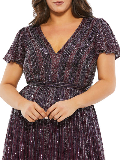 Embellished Butterfly Sleeve V-neck Cocktail Dress (plus)