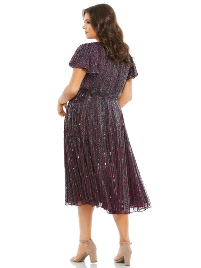 Embellished Butterfly Sleeve V-neck Cocktail Dress (plus)