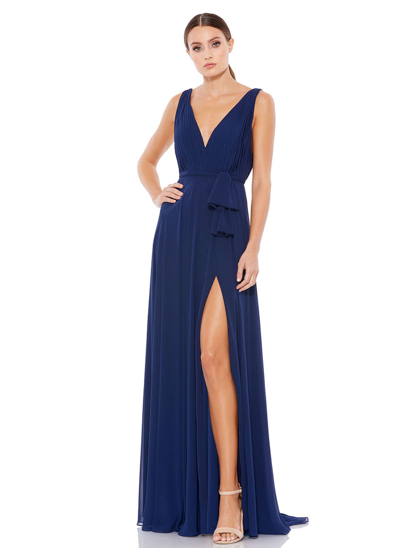Navy Sleeveless V-Neck Chiffon Gown