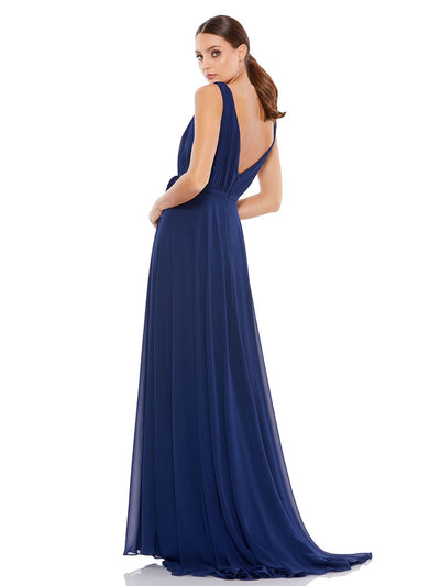 Navy Sleeveless V-Neck Chiffon Gown