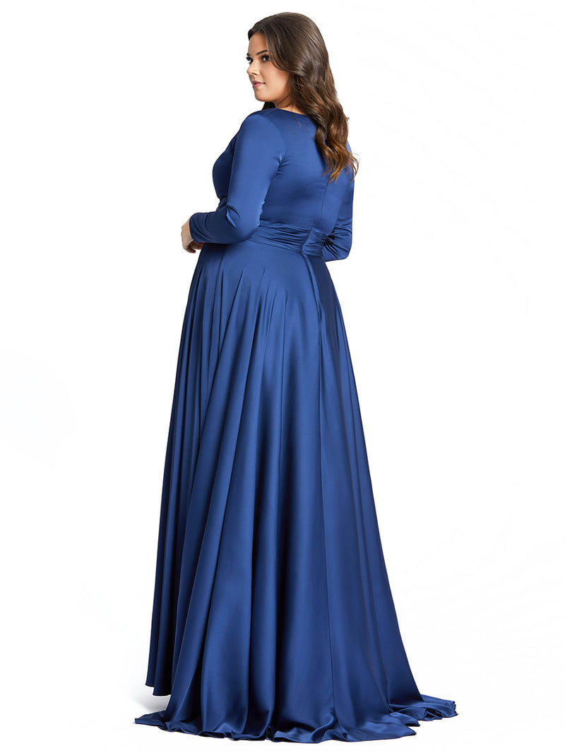 Classic Satin Long Sleeve Evening Gown (plus)