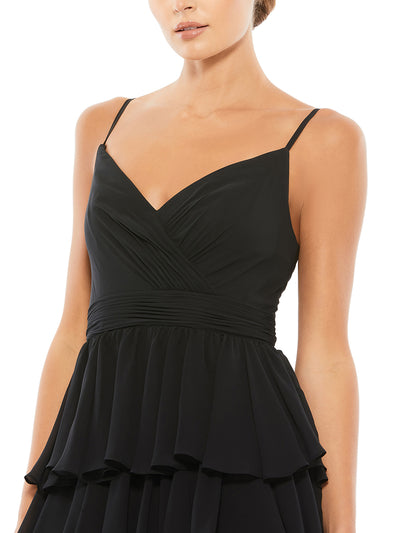 V-Neck Sleeveless Gown with Ruffled Skirt