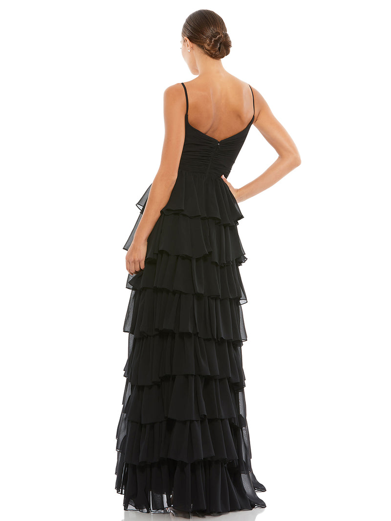 V-Neck Sleeveless Gown with Ruffled Skirt