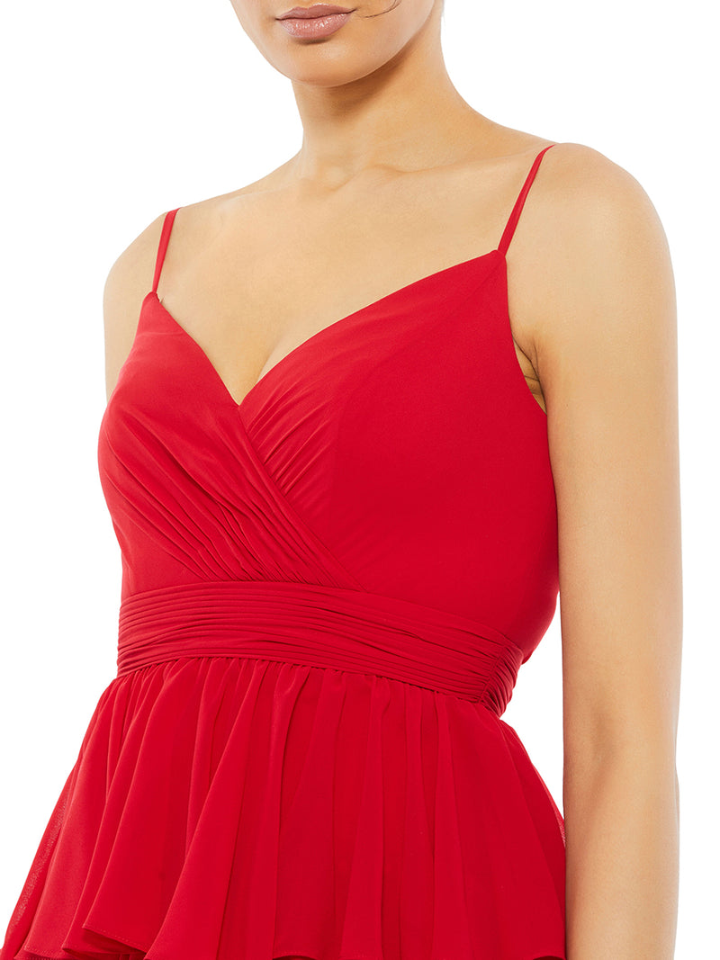 V-Neck Sleeveless Gown with Ruffled Skirt