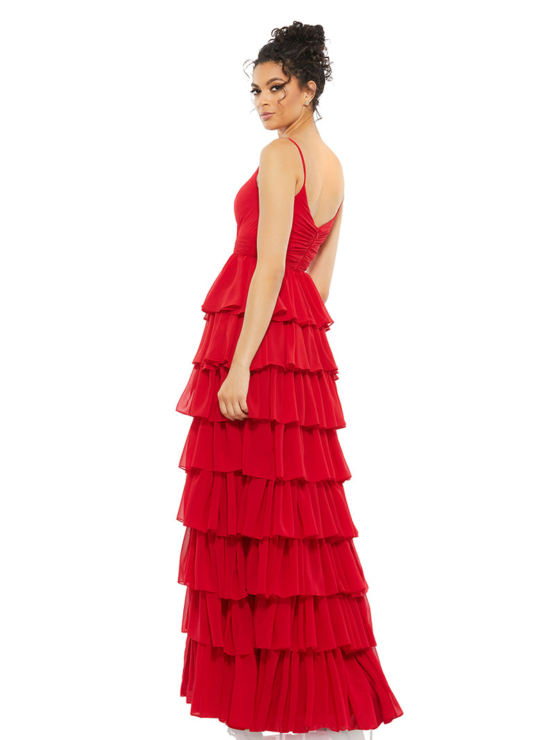 V-Neck Sleeveless Gown with Ruffled Skirt