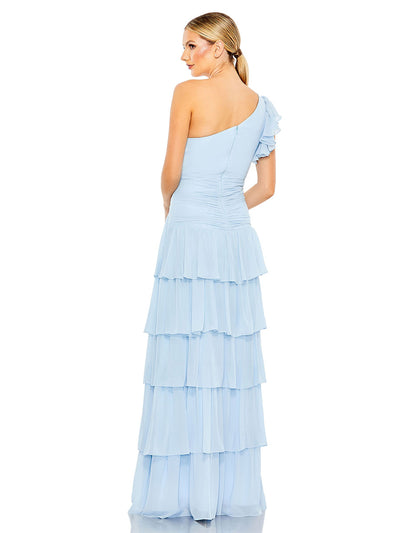Blue Ruffle Tiered One Flutter Sleeve Gown