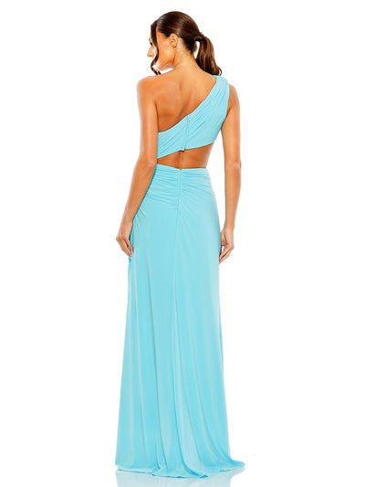 Cut Out One Shoulder Ruched Back Gown