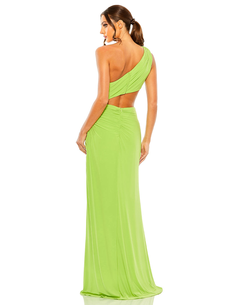 Cut Out One Shoulder Ruched Back Gown