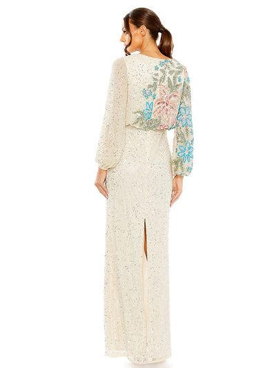 Embellished Multi Color Floral High Neck Gown