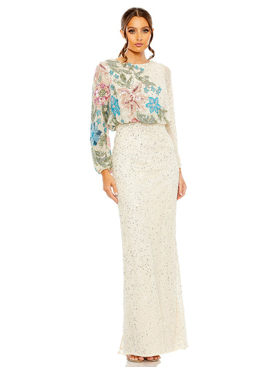 Embellished Multi Color Floral High Neck Gown