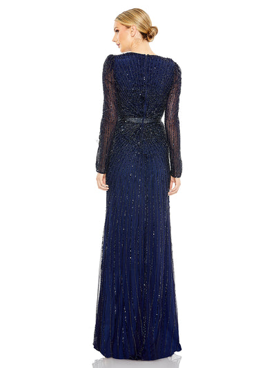 Sequined Wrap Over Long Sleeve Gown