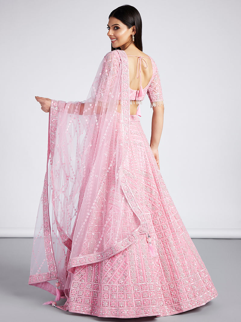 Pink Designer Net Sequin Lehenga Choli