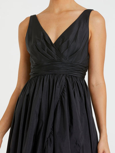 Black Taffeta High Low Ruffle Gown