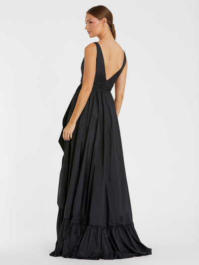 Black Taffeta High Low Ruffle Gown