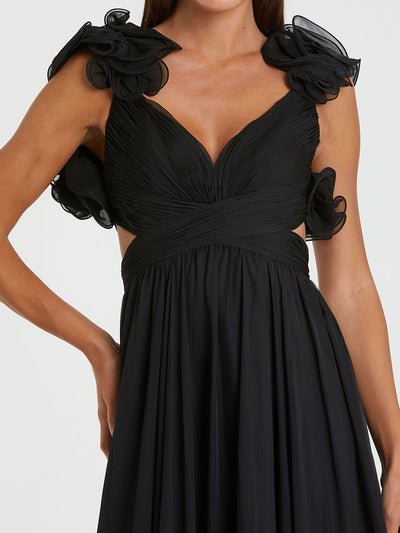 Ruffle Tiered Cut-Out Chiffon Gown