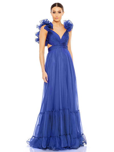 Ruffle Tiered Cut-Out Chiffon Gown