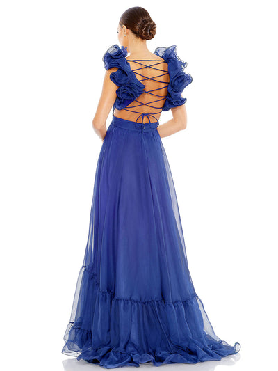 Ruffle Tiered Cut-Out Chiffon Gown