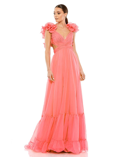 Ruffle Tiered Cut-Out Chiffon Gown