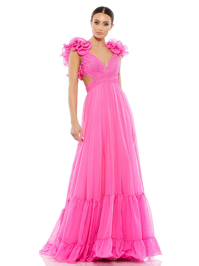 Ruffle Tiered Cut-Out Chiffon Gown
