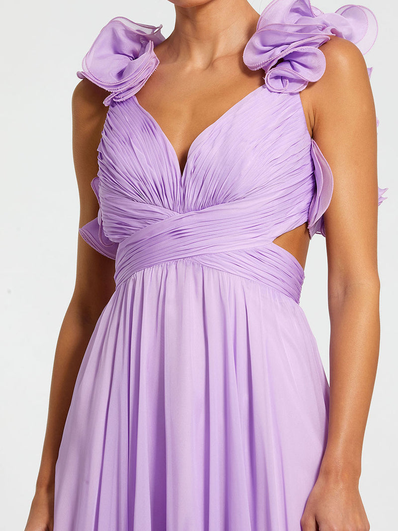Ruffle Tiered Cut-Out Chiffon Gown