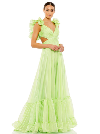 Ruffle Tiered Cut-Out Chiffon Gown