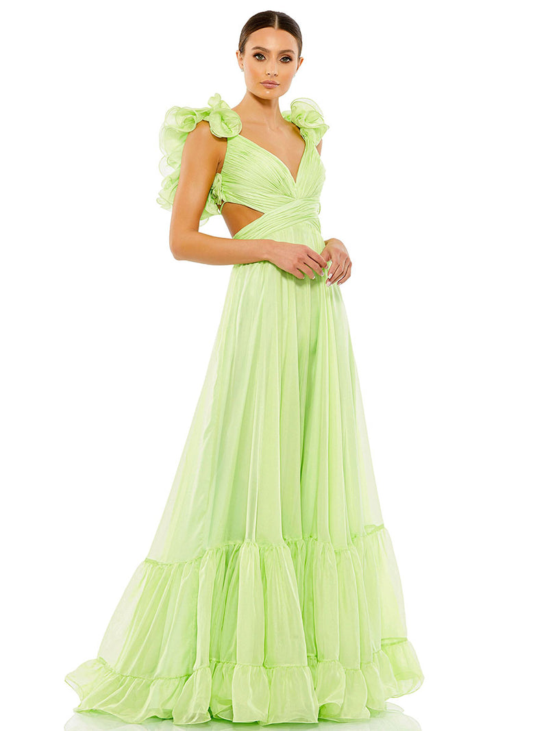 Ruffle Tiered Cut-Out Chiffon Gown