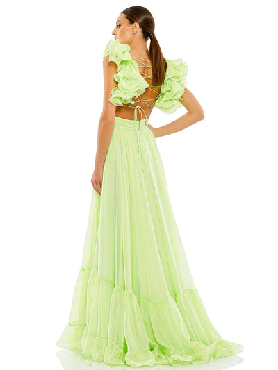 Ruffle Tiered Cut-Out Chiffon Gown