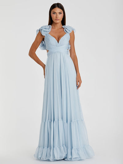Ruffle Tiered Cut-Out Chiffon Gown