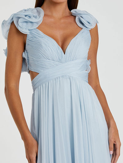 Ruffle Tiered Cut-Out Chiffon Gown