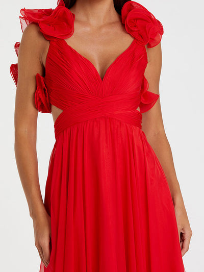 Ruffle Tiered Cut-Out Chiffon Gown