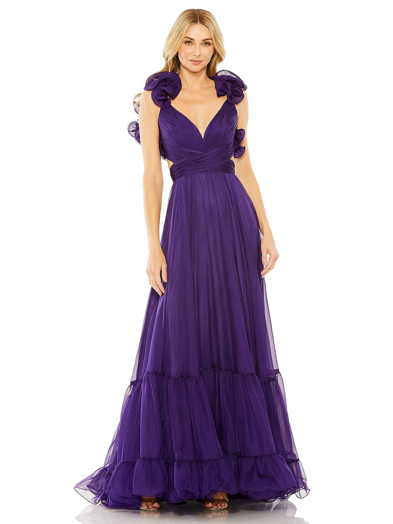 Ruffle Tiered Cut-Out Chiffon Gown