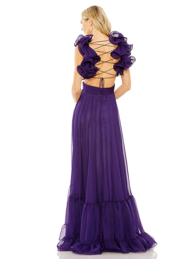 Ruffle Tiered Cut-Out Chiffon Gown