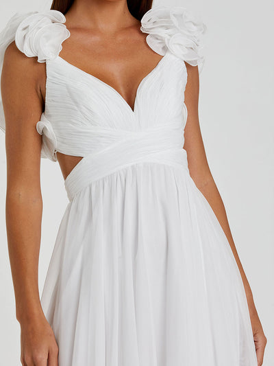 Ruffle Tiered Cut-Out Chiffon Gown