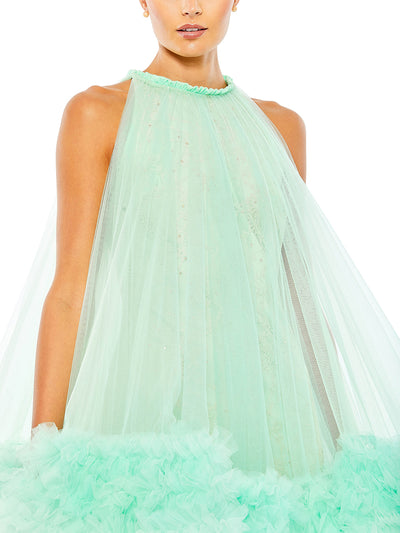 High Neck Gathered Tulle A-line Swing Dress