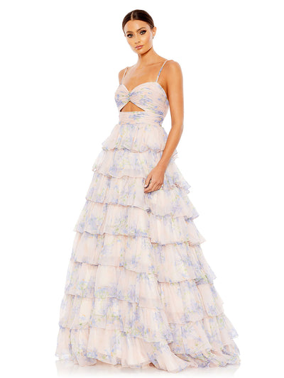 Floral Cut Out Ruffle Tiered Gown