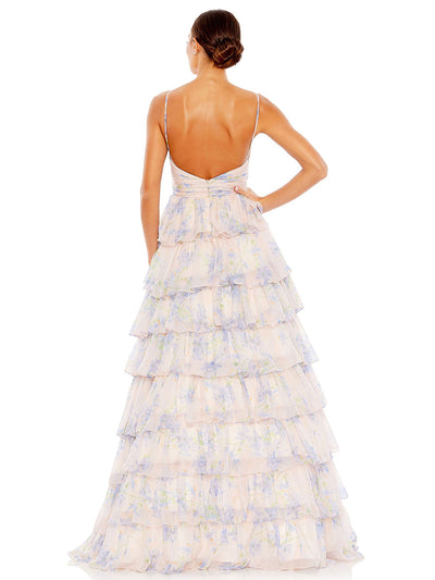 Floral Cut Out Ruffle Tiered Gown