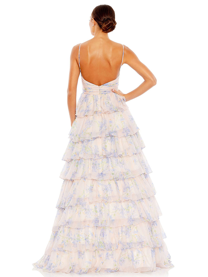 Floral Cut Out Ruffle Tiered Gown